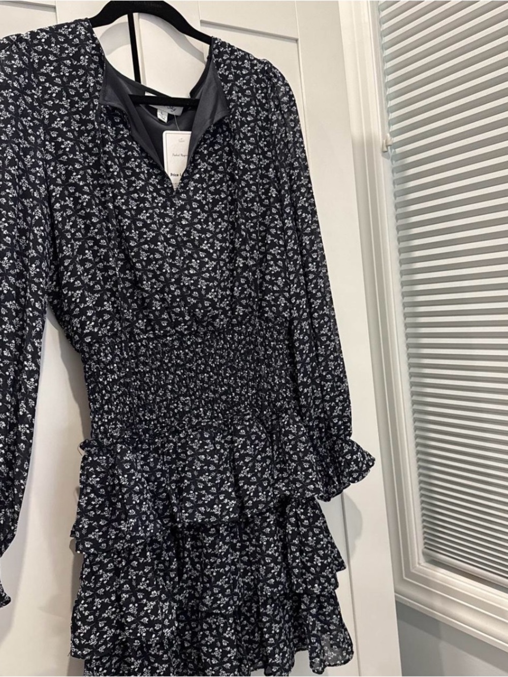 She + Sky Black Floral Long Sleeve Smocked Tiered Dress